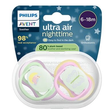 Avent Ultra Air Nighttime Ортодонтски залъгалки за момиче животни 6-18 месеца х2 броя