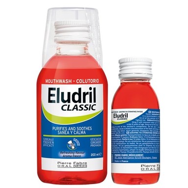 Комплект Eludril Classic Антибактериална вода за уста x200 мл + Антибактериална вода за уста x90 мл