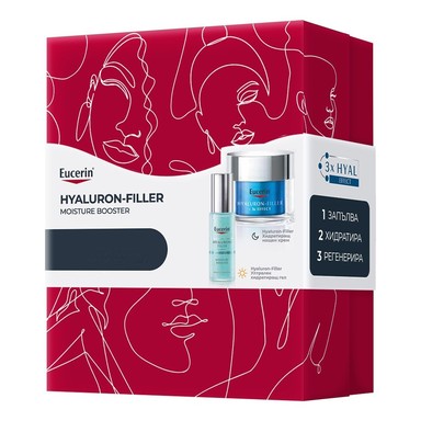 Комплект Eucerin Hyaluron-Filler Ултралек хидратиращ гел х30 мл + Хидратиращ нощен бустер за всеки тип кожа х50 мл