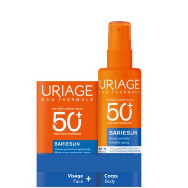 Комплект Uriage Bariesun Хидратиращ слънцезащитен крем SPF50+ х50 мл +  Слънцезащитен спрей SPF50+ x200 мл