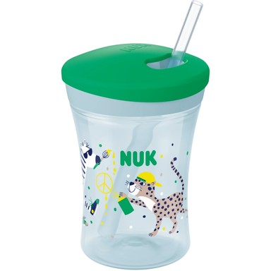 NUK Evolution Action cup Чаша със сламка за момче 12+ месеца зелен цвят х230 мл