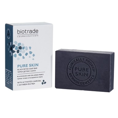 Pure Skin Черен детокс сапун с активен въглен х100 г Biotrade