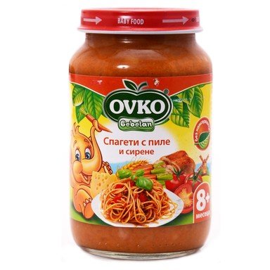 Bebelan-Ovko Пюре меню спагети с пиле и сирена 8+ месеца х220 г