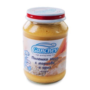 Ganchev Пюре Пилешко месо с моркови и ориз 4+ месеца х190 г