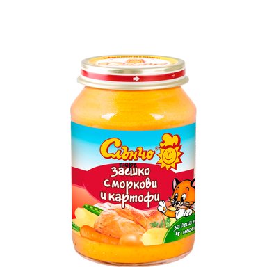Слънчо Пюре заешко с моркови и картофи 4+ месеца х190 г