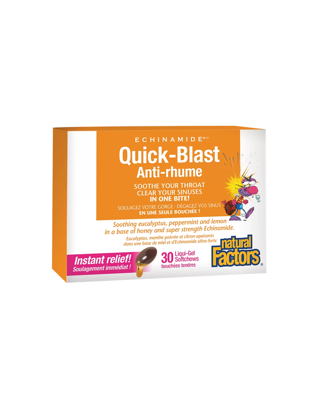 Natural Factors  Echinamide Quick-Blast 85 mg x 30 течни софтгел капсули за дъвчене с ехинацея, мед, ментол и евкалипт