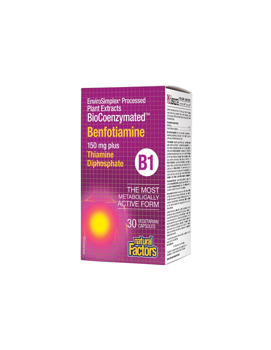 Natural Factors  Бенфотиамин B1 150 mg + Витамин B1 10 mg   BioCoenzymated ™ Benfotiamine 150 mg plus Thiamine Disphosphate x 30 капсули