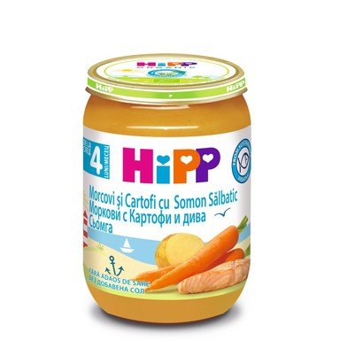 HiPP Био меню сьомга с ранни моркови и картофи 4+ месеца х190 г