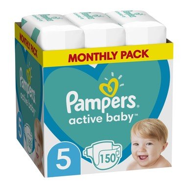 Pampers Active Baby Monthly pack Dry 5 Junior Пелени за бебета 11-18 кг x150 броя